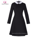 Grace Karin Women&#39;s Stylish &amp; Slim Fit Long Sleeve Contraste Color Doll Collar Black A-Line Vestido CL010470-1